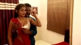 newly married Hot woman in red saree having hot romance
