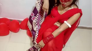 Newly Married Indian Wife In Red Sari Celebrating Valentine With Her Desi Husband Full Hindi Best XXX